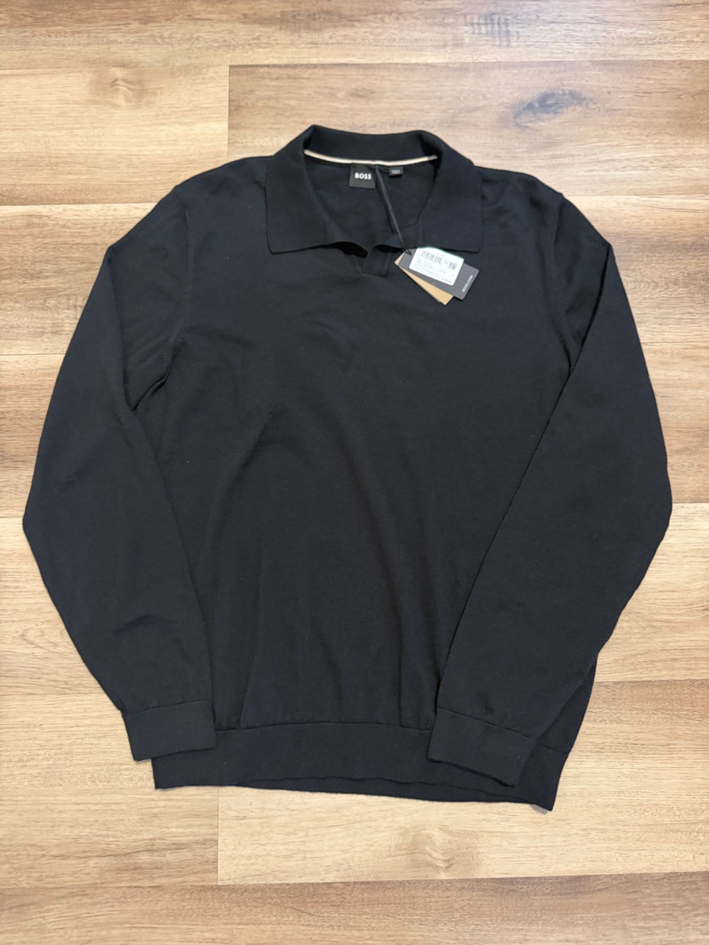 NWT Hugo Boss Black Long Sleeve Sweater Polo Shirt Knit Virgin Wool Men's L